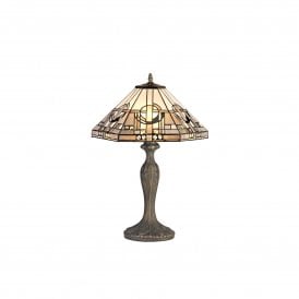 SIAN Tiffany 2 Light Curved Table Lamp White, Grey, Black, Clear Crystal, Antique Brass