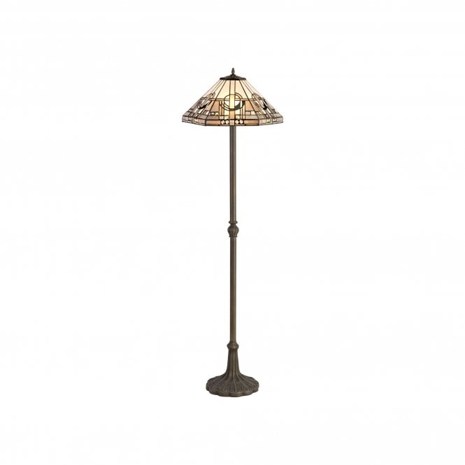 SIAN Tiffany 2 Light Leaf Floor Lamp 40cm White, Grey, Black, Clear Crystal, Antique Brass