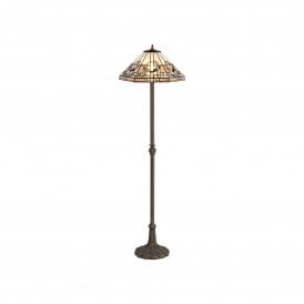 SIAN Tiffany 2 Light Leaf Floor Lamp 40cm White, Grey, Black, Clear Crystal, Antique Brass