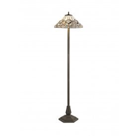 SIAN Tiffany 2 Light Octagonal Floor Lamp 40cm White, Grey, Black, Clear Crystal, Antique Brass