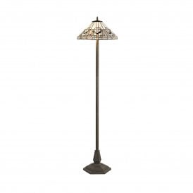 SIAN Tiffany 2 Light Octagonal Floor Lamp 40cm White, Grey, Black, Clear Crystal, Antique Brass