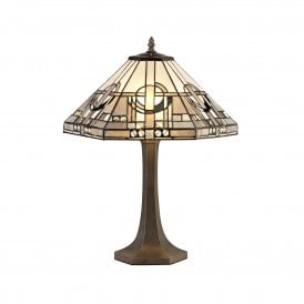 SIAN Tiffany 2 Light Octagonal Table Lamp White, Grey, Black, Clear Crystal, Antique Brass