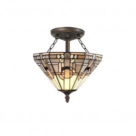 SIAN Tiffany 2 Light Semi-Flush Ceiling Light. White, Grey, Black, Clear Crystal, Antique Brass