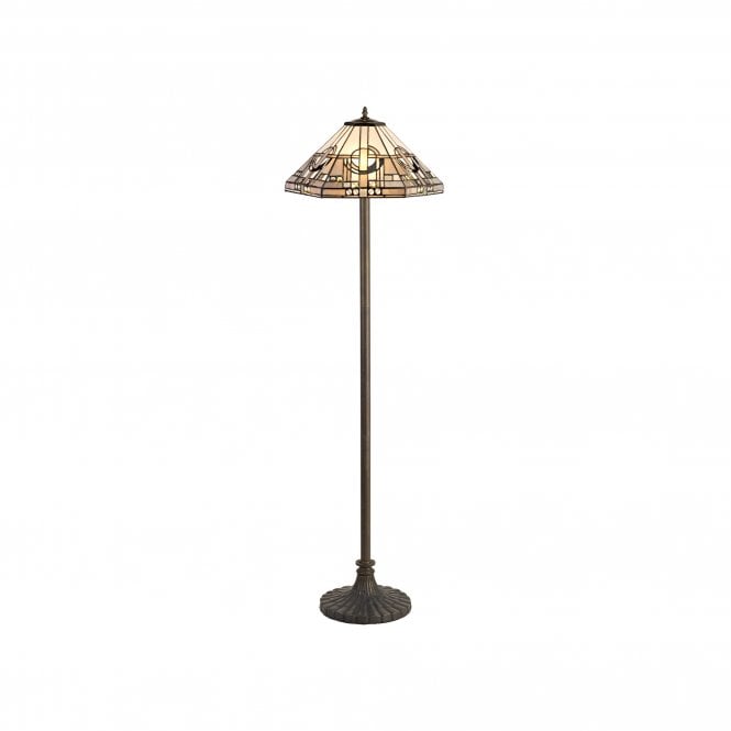 SIAN Tiffany 2 Light Stepped Floor Lamp 40cm White, Grey, Black, Clear Crystal, Antique Brass