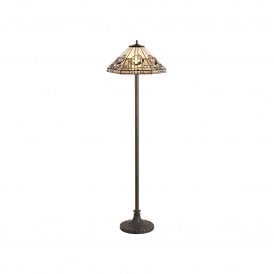 SIAN Tiffany 2 Light Stepped Floor Lamp 40cm White, Grey, Black, Clear Crystal, Antique Brass