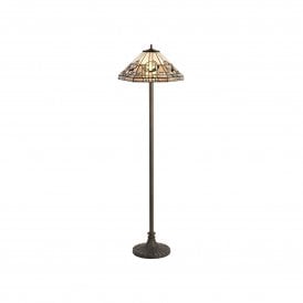 SIAN Tiffany 2 Light Stepped Floor Lamp 40cm White, Grey, Black, Clear Crystal, Antique Brass