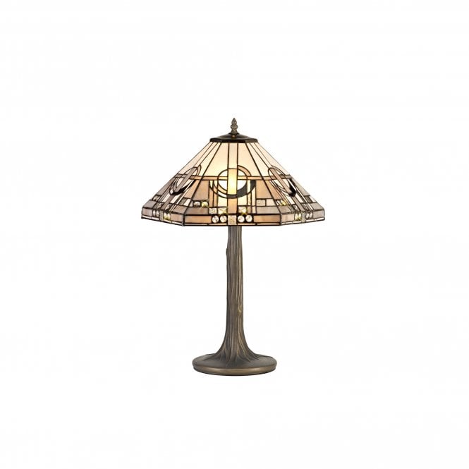 SIAN Tiffany 2 Light Tree Like Table Lamp White, Grey, Black, Clear Crystal, Antique Brass