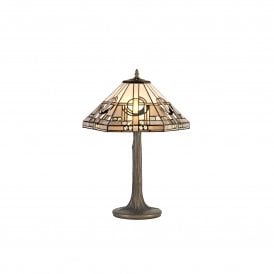 SIAN Tiffany 2 Light Tree Like Table Lamp White, Grey, Black, Clear Crystal, Antique Brass