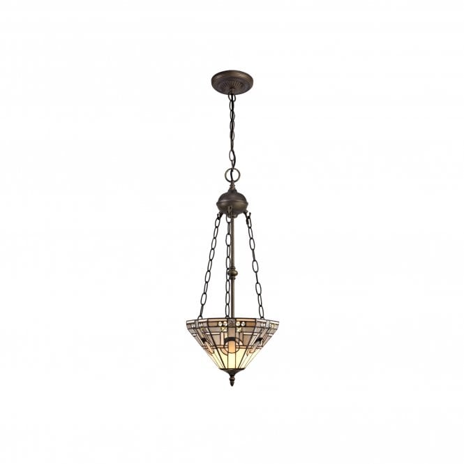 SIAN Tiffany 2 Light Uplighter Ceiling Pendant White, Grey, Black, Crystal, Antique Brass