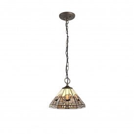 SIAN Tiffany 3 Light Downlighter Ceiling Pendant 31cm, White, Grey, Black, Crystal, Antique Brass