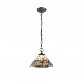 SIAN Tiffany 3 Light Downlighter Ceiling Pendant 31cm, White, Grey, Black, Crystal, Antique Brass