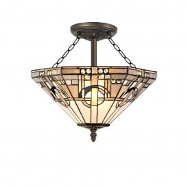 SIAN Tiffany 3 Light Semi-Flush Ceiling Light 40cm White, Grey, Black, Clear Crystal, Antique Brass