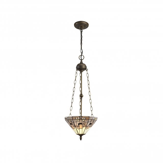 SIAN Tiffany 3 Light Uplighter Ceiling Pendant 31cm, White, Grey, Black, Crystal, Antique Brass