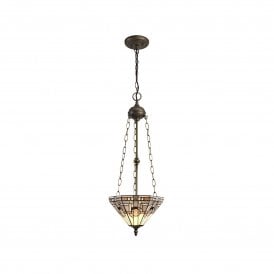 SIAN Tiffany 3 Light Uplighter Ceiling Pendant 31cm, White, Grey, Black, Crystal, Antique Brass