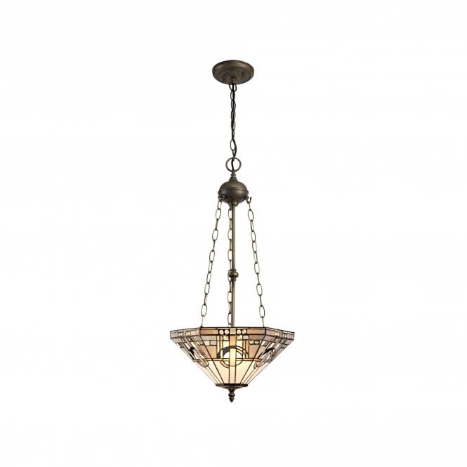 SIAN Tiffany 3 Light Uplighter Ceiling Pendant 40cm White, Grey, Black, Crystal, Antique Brass