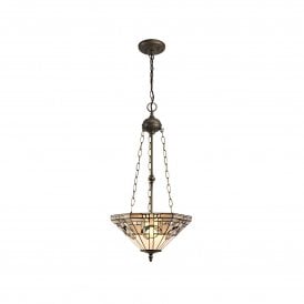 SIAN Tiffany 3 Light Uplighter Ceiling Pendant 40cm White, Grey, Black, Crystal, Antique Brass