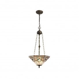 SIAN Tiffany 3 Light Uplighter Ceiling Pendant 40cm White, Grey, Black, Crystal, Antique Brass