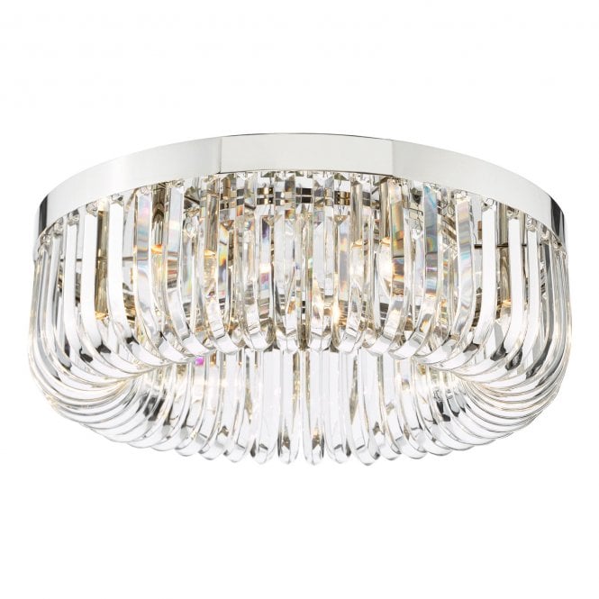 Sigourney 6 Light Flush In Polished Nickel and Crystal