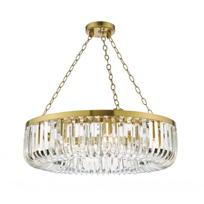 SIGOURNEY 8 Light Pendant Satin Gold and Glass