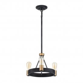 3 Light Pendant/ Semi-Flush in Black with Brass Accents