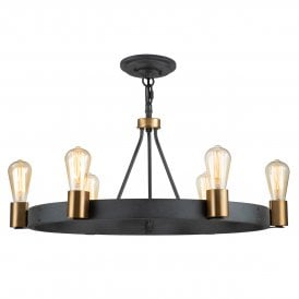 6 Light Pendant/ Semi-Flush in Black with Brass Accents