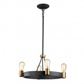 4 Light Pendant/ Semi-Flush in Black with Brass Accents