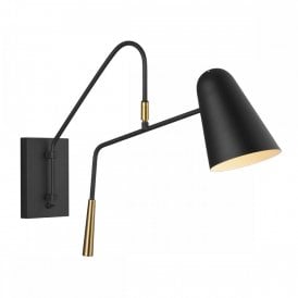 SIMON modern mid-century swivel arm wall light in midnight black with brass detailing
