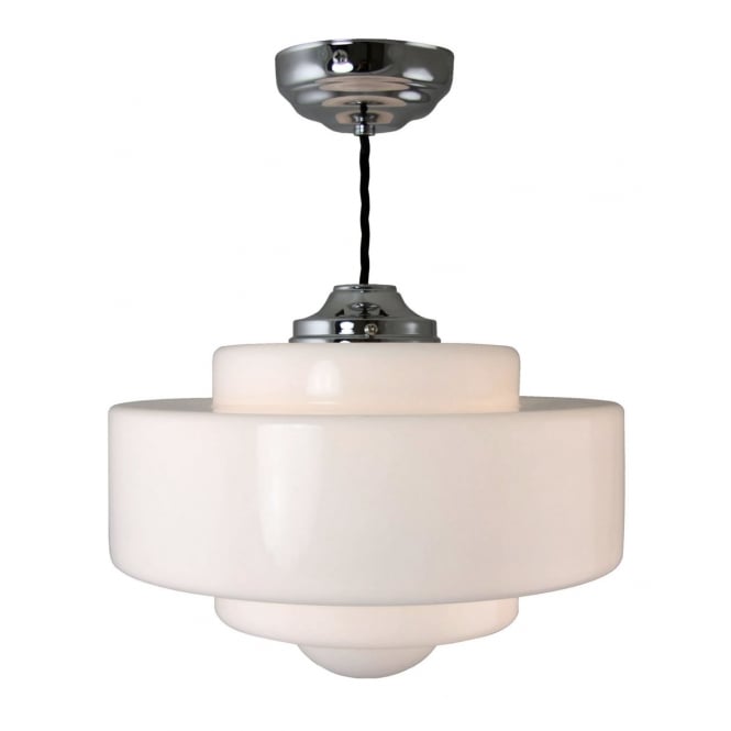 SODA opal glass Art Deco school house pendant on chrome fitting - large