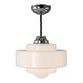 SODA opal glass Art Deco school house pendant on chrome fitting - small