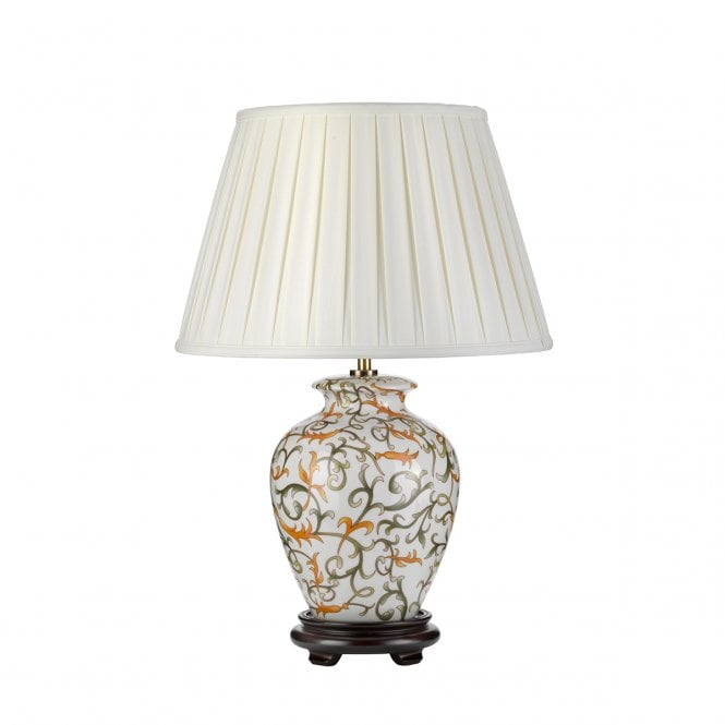 SOLING ginger jar table lamp with brown and orange leaves on cream background