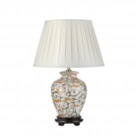 SOLING ginger jar table lamp with brown and orange leaves on cream background