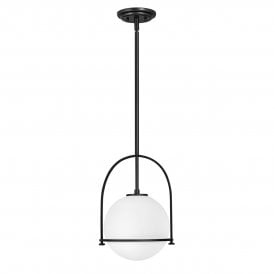  Medium Pendant in Black with Opal Glass Globe