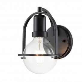 Black wall light with seeded clear glass