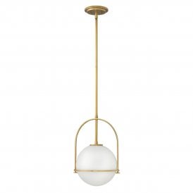  Medium Pendant in Brass with Opal Glass Globe