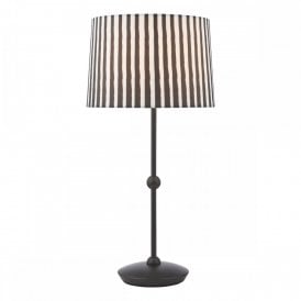 matte black table lamp with black and white striped shade