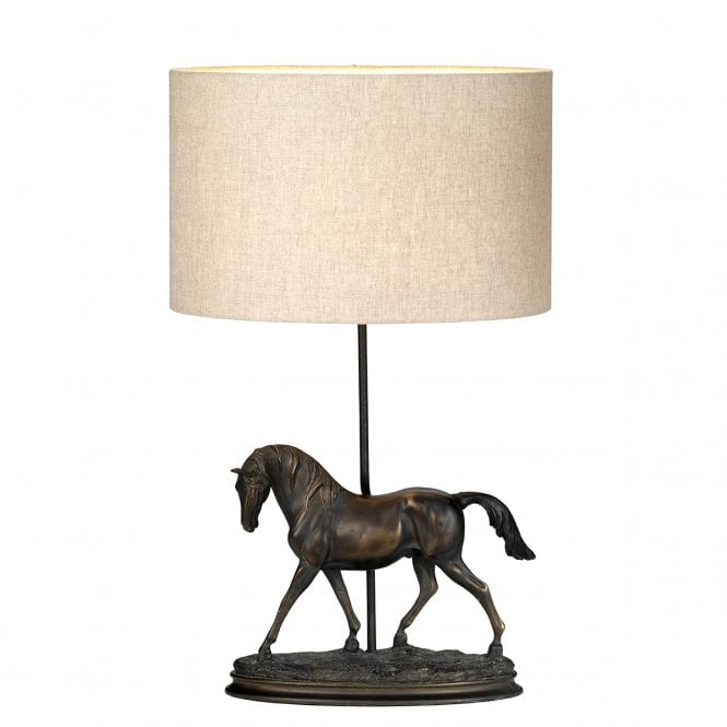 SPIRIT Dressage Horse Table Lamp | Bronze Patina | Oval Hessian Shade