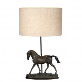 Dressage Horse Table Lamp | Bronze Patina | Oval Hessian Shade