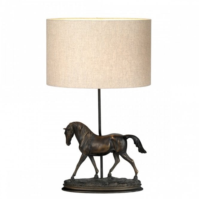 SPIRIT Dressage Horse Table Lamp | Bronze Patina | Oval Hessian Shade
