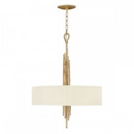 SPYRE 6 light artisan drum shade ceiling pendant with champagne gold detailing