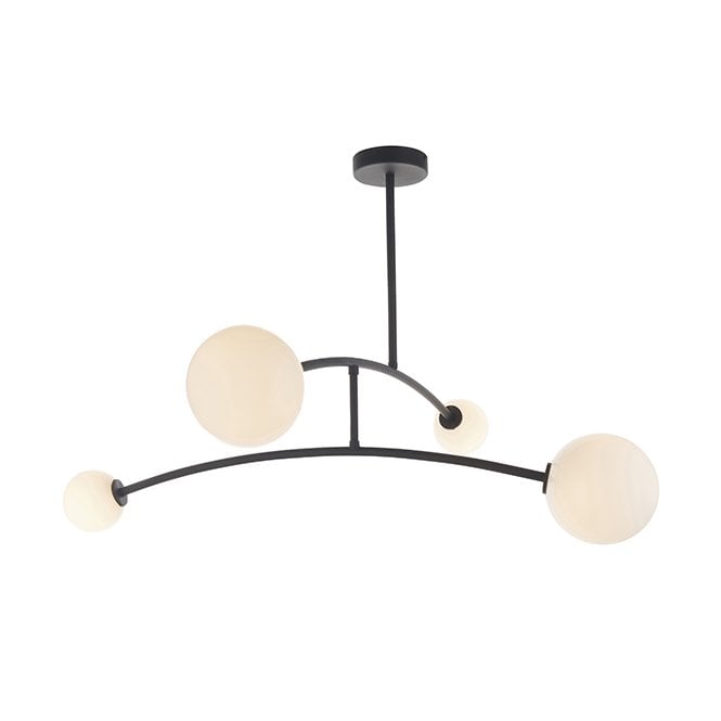 STABILITY Black Semi Flush Ceiling Light With 4 Opal Glass Shades