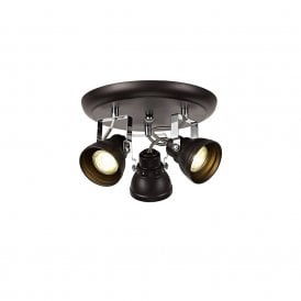 STAGE cluster of 3 ceiling spotlights in oiled bronze with chrome detailing