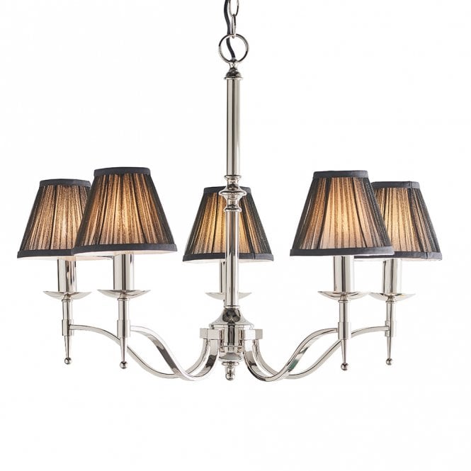 STANFORD 5 ligh traditional nickel chandelier with black candle shades