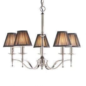 STANFORD 5 ligh traditional nickel chandelier with black candle shades