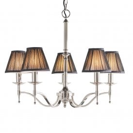 STANFORD 5 ligh traditional nickel chandelier with black candle shades
