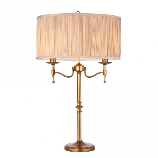 STANFORD aged brass candelabra table lamp with beige shade