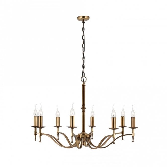 STANFORD aged brass Regency style 8 light chandelier