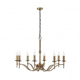 STANFORD aged brass Regency style 8 light chandelier