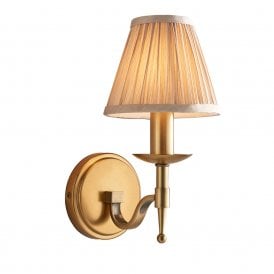 STANFORD aged brass wall light with beige shade