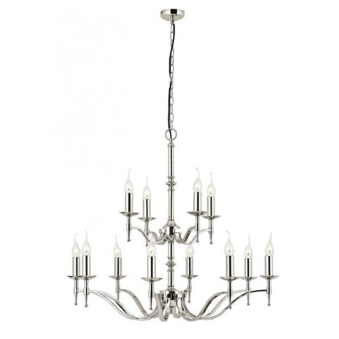 STANFORD large 12 light traditional nickel chandelier