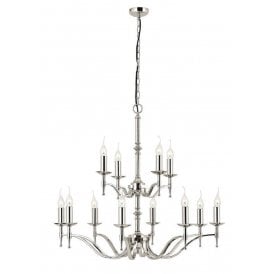 STANFORD large 12 light traditional nickel chandelier